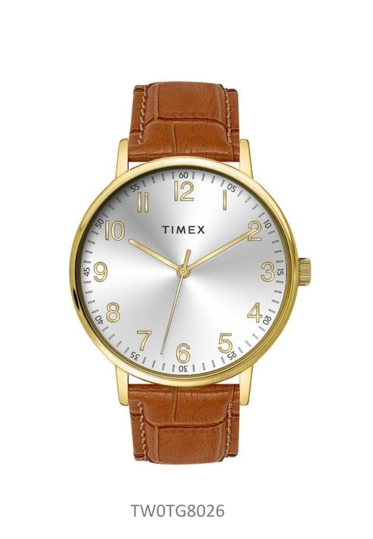 Timex Arabic Silver Dial Tan Croco leather Strap Men's Watch TW0TG8026