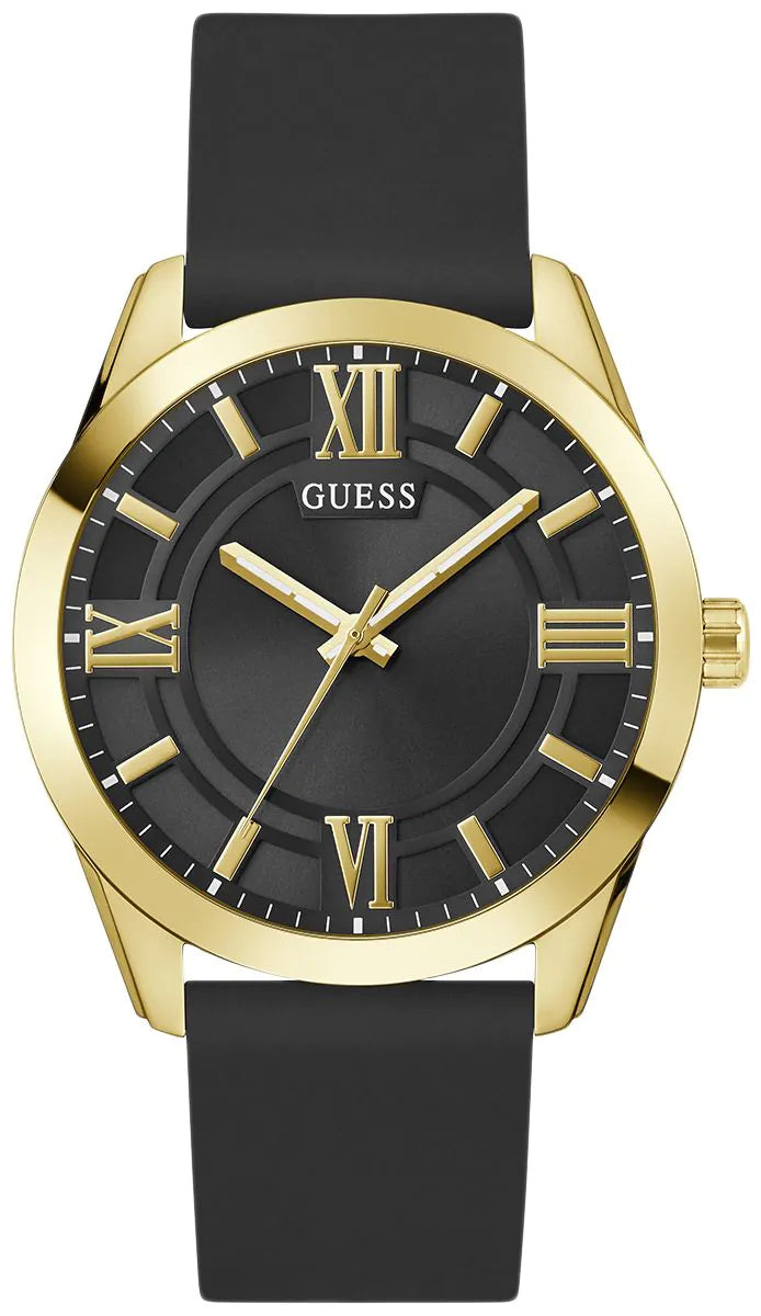 GUESS Mens Black Gold Tone Analog Watch GW0894G2