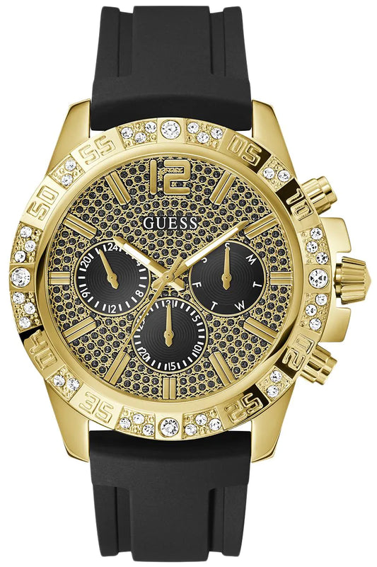 GUESS Mens Black Gold Tone Multi-function Watch GW0909G2