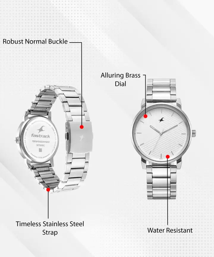 Fastrack Stunners White Dial Metal Strap Watch for Guys 3278sm04