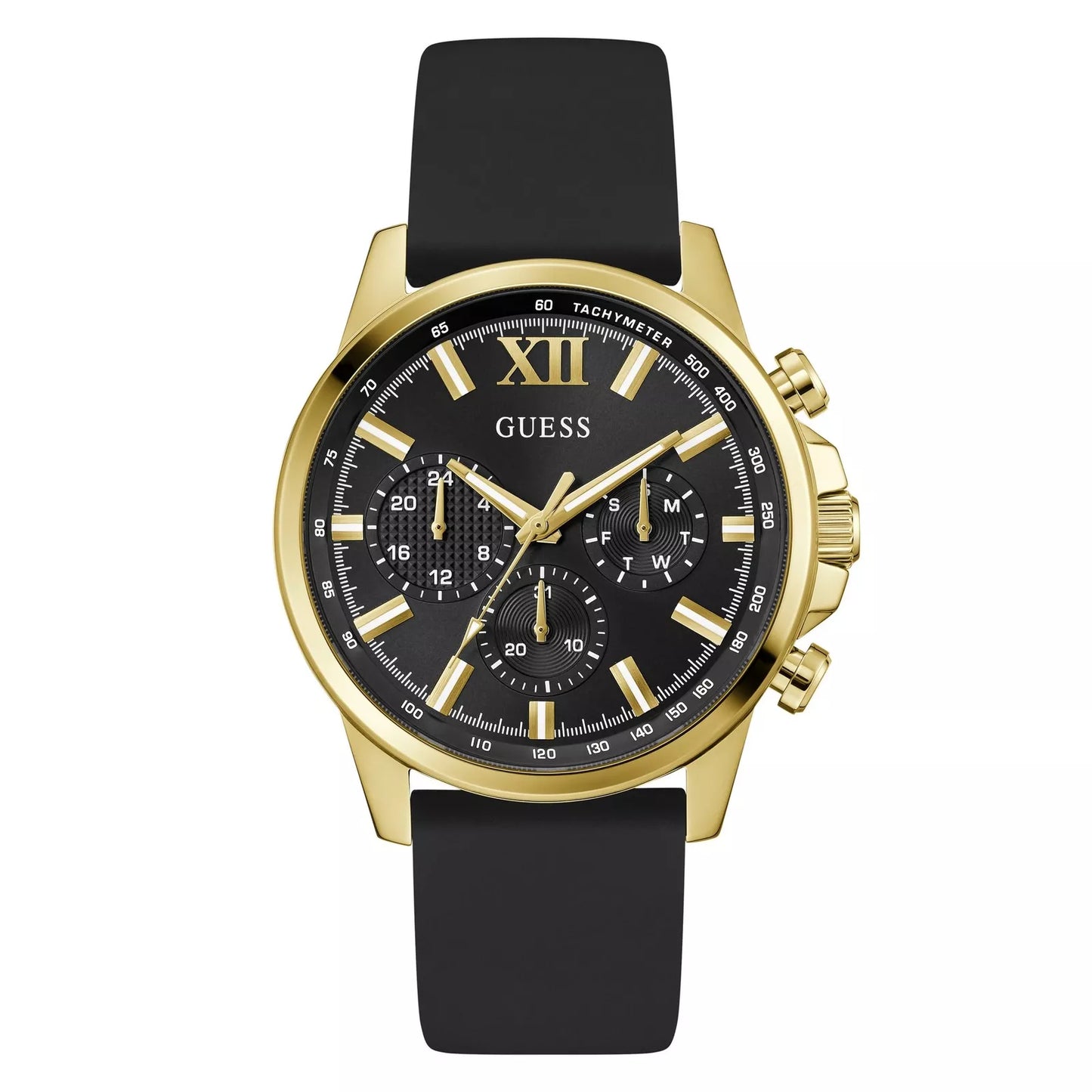 GUESS Mens Black Gold Tone Analog Watch GW0913G2