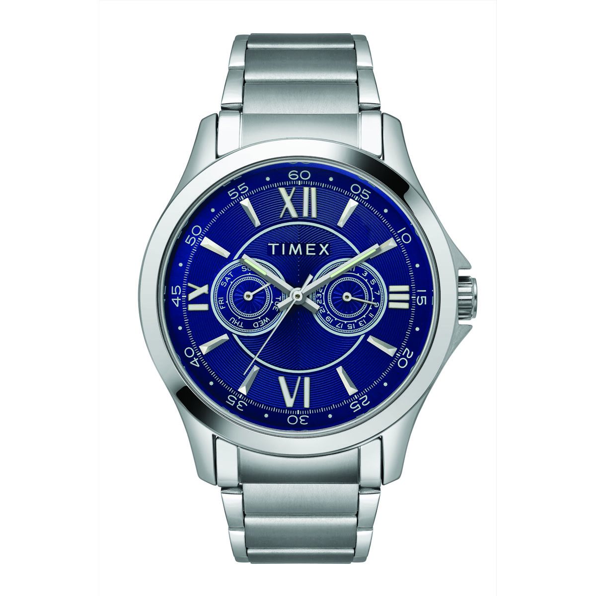 TIMEX EMPERA MEN'S BLUE DIAL ROUND CASE DAY DATE FUNCTION WATCH -TW000X122