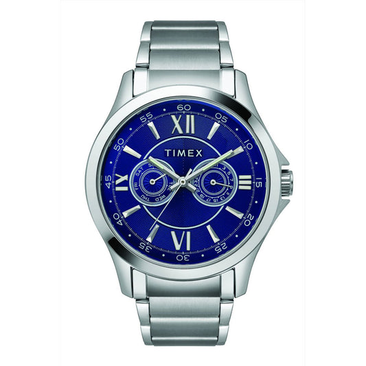 TIMEX EMPERA MEN'S BLUE DIAL ROUND CASE DAY DATE FUNCTION WATCH -TW000X122