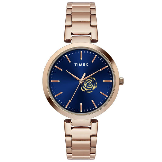 TIMEX FASHION WOMEN'S BLUE DIAL ROUND CASE 3 HANDS FUNCTION WATCH -TW000X229