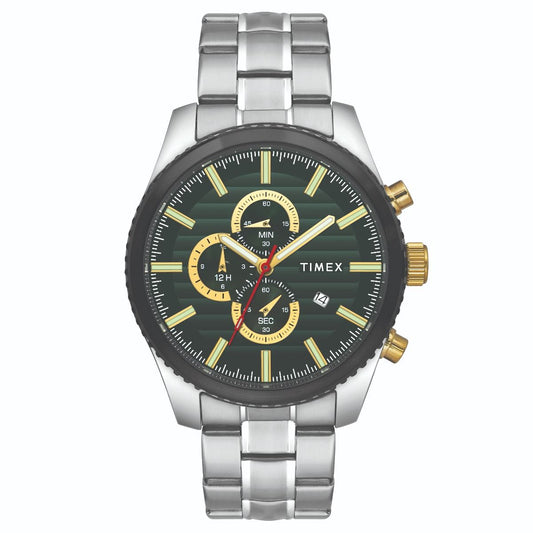 TIMEX FASHION MEN'S GREEN DIAL ROUND CASE CHRONOGRAPH FUNCTION WATCH -TWEG19501