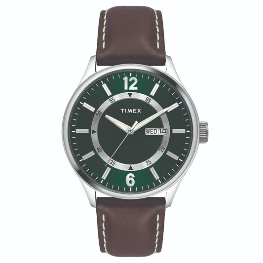 Timex Fashion Men's Green Dial Round Case Day Date Function Watch -TWEG19801