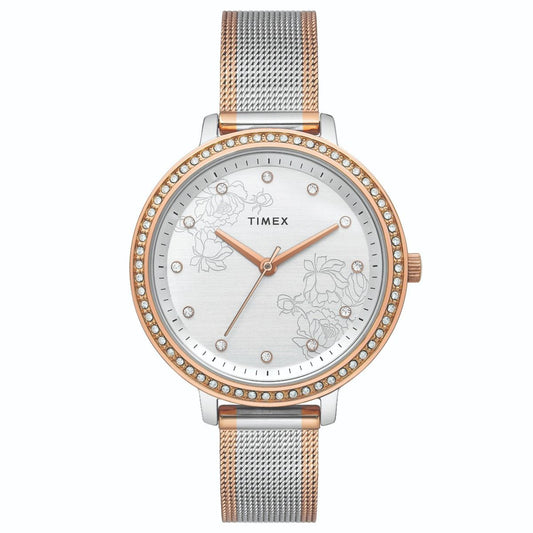 TIMEX FASHION WOMEN'S SILVER DIAL ROUND CASE 3 HANDS FUNCTION WATCH -TWEL14703