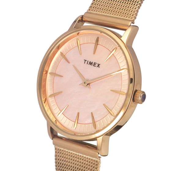 TIMEX FASHION WOMEN'S MOTHER OF PEARL DIAL ROUND CASE 2 HANDS FUNCTION WATCH -TWEL15607