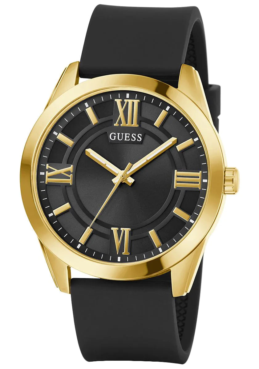 GUESS Mens Black Gold Tone Analog Watch GW0894G2