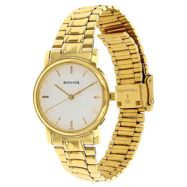 White Dial Golden Stainless Steel Strap Watch 1013YM03