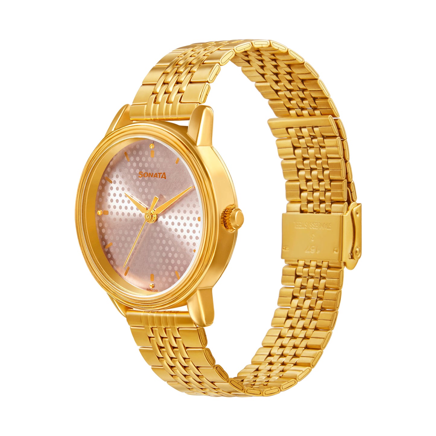 Gold Edit With Pink Dial Stainless Steel Strap Watch 8175YM02