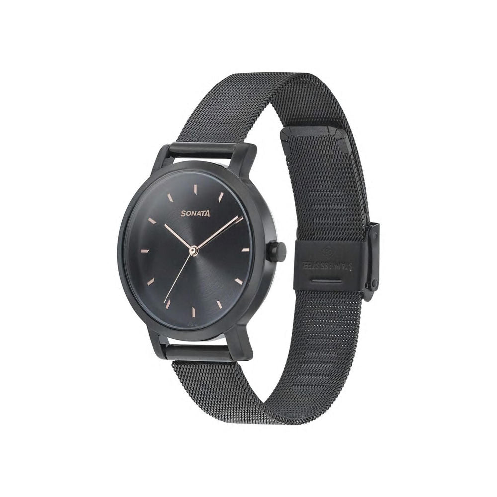 Sonata black stainless hot sale steel watch