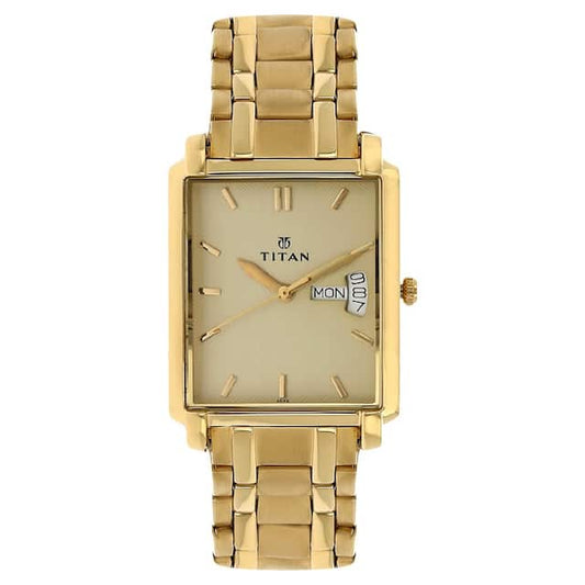 TITAN Champagne Dial Golden Stainless Steel Strap Watch NP1506YM02