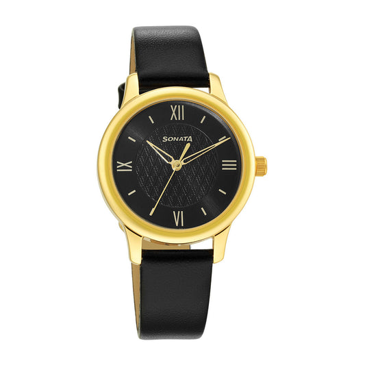 Classic Gold Black Dial Metal Strap Watch NR8178YL01