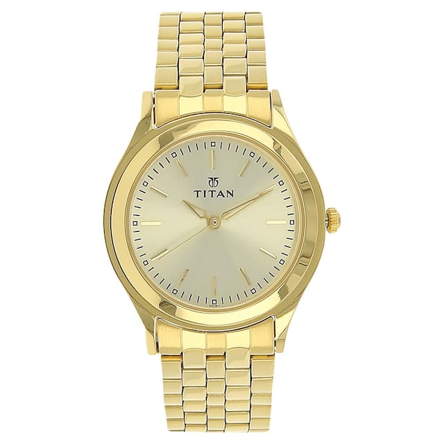 TITAN Champagne Dial Golden Stainless Steel Strap Watch NP1648YM02