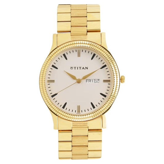 TITAN White Dial Golden Stainless Steel Strap Watch NP1650YM03