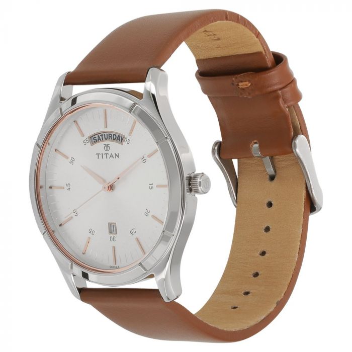 TITAN On Trend White Dial Leather Strap Watch 1767SL01 / NR1767SL01