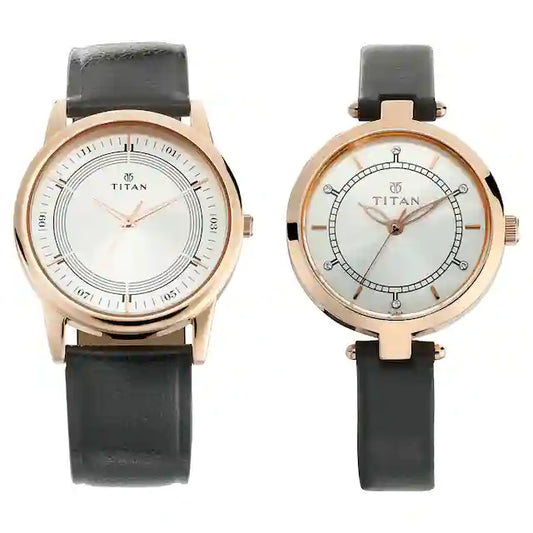 Bandhan Silver White Dial Leather Pair Watches  NP17732603WL01