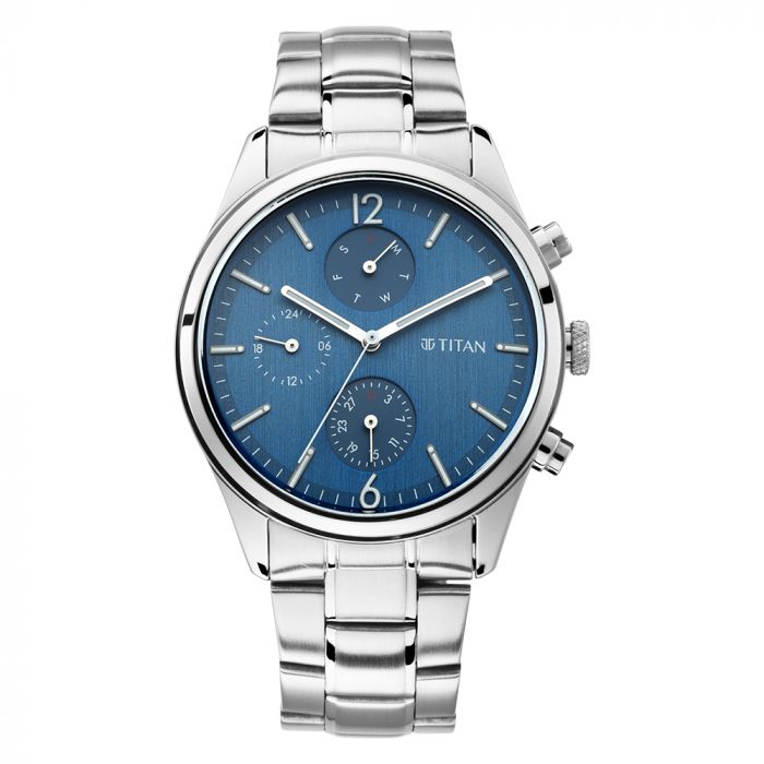 TITAN Workwear Watch with Blue Dial & Metal Strap 1805SM03