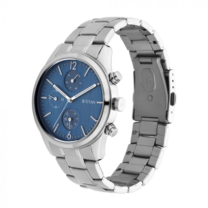 TITAN Workwear Watch with Blue Dial & Metal Strap 1805SM03