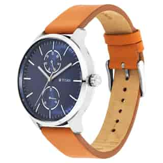 Evoke Blue Dial Tan Leather Strap Watch  1833SL01 (DJ209)