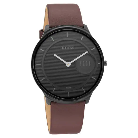 TITAN Edge Baseline Watch with Black Dial & Brown Leather Strap NQ1843NL01