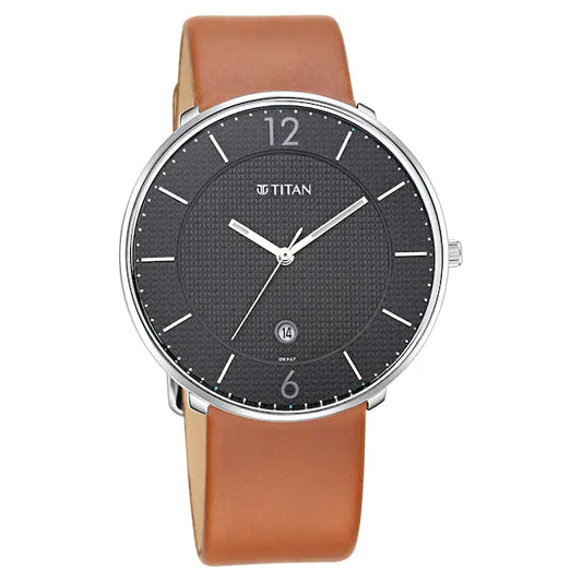 TITAN Workwear Watch with Black Dial & Leather Strap 1849SL01