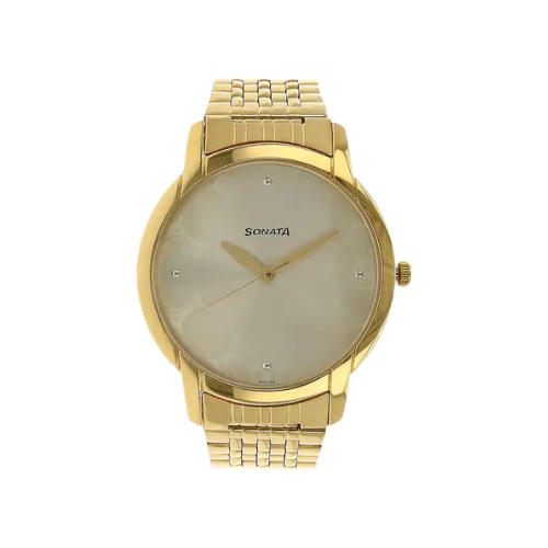 White Dial Golden Stainless Steel Strap Watch NK77031YM02