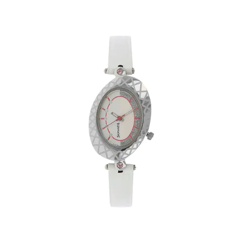 Silver Dial White Leather Strap Watch 8125SL02 (SDE591)