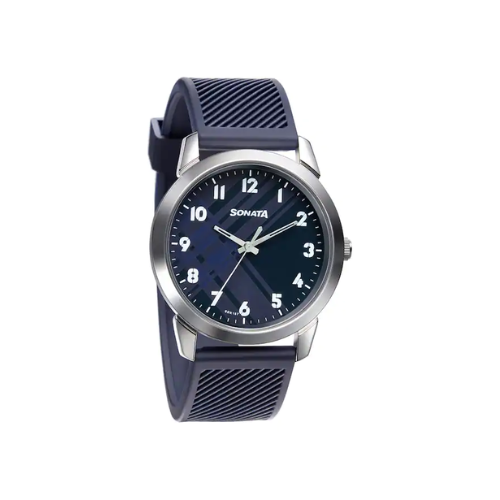 Smart Plaid In Blue Dial TPU Strap Watch NP77107SP03W