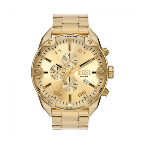 Diesel Men Spiked Round Gold Watches DZ4608