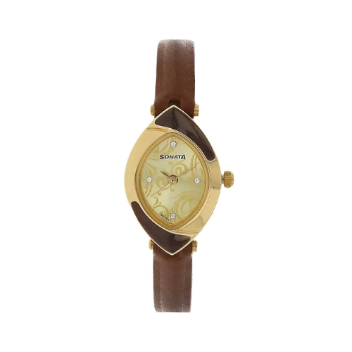 Champagne Dial Brown Leather Strap Watch NP8069YL03