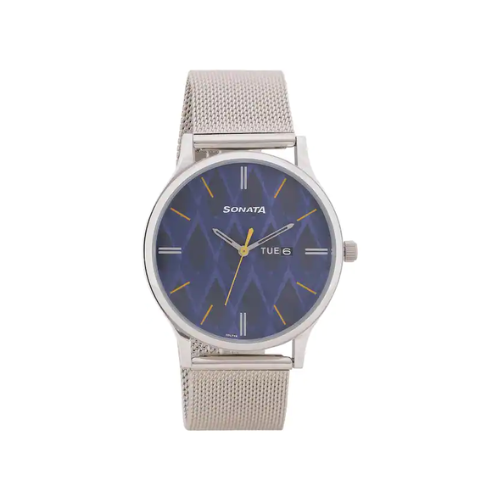 Knot Blue Dial Stainless Steel Strap Watch NR77105SM04