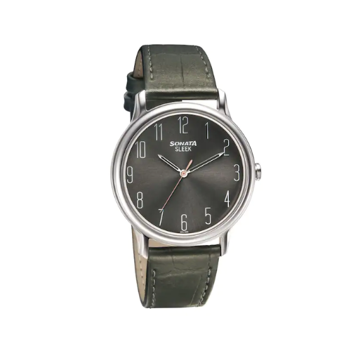 Sleek Grey Dial Leather Watch NN7128SL04