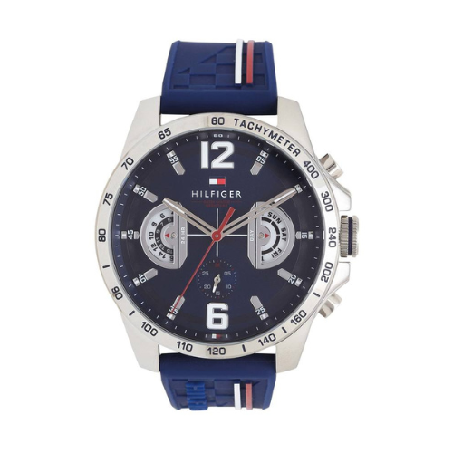 Tommy Hilfiger Mens Blue Dial Silicone Multi-Function Watch - 1791476