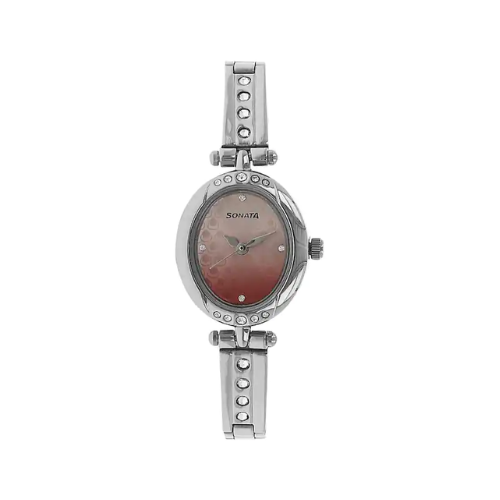 Pink Dial Silver Stainless Steel Strap Watch 8118SM01