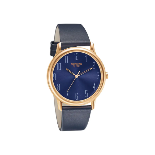 Sleek Blue Dial Leather Watch NN7128WL05