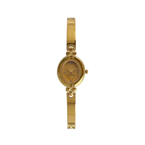 Sonata Champagne Dial Golden Metal Strap Watch NR8093YM01