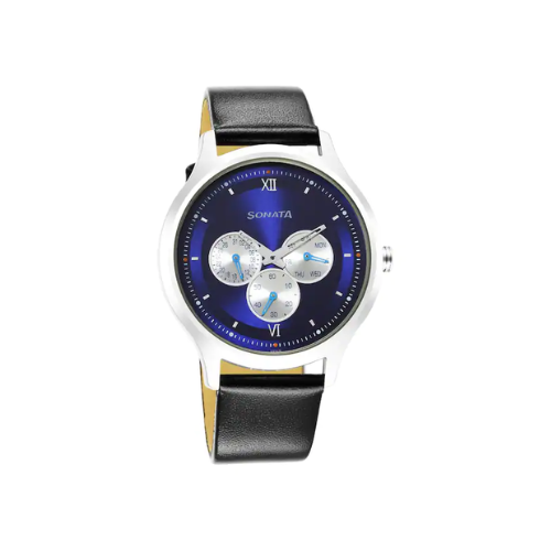 Force Blue Dial Black Leather Strap Watch NR7140SL03