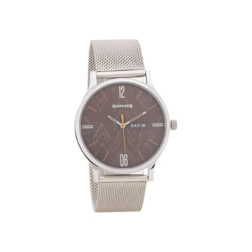 Knot Brown Dial Stainless Steel Strap Watch For Men NR77105SM05