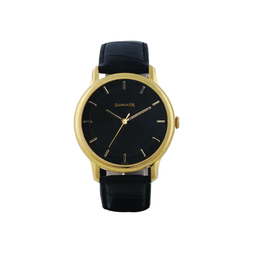 Sleek Black Dial Leather Strap 7128YL01 (SDG948)