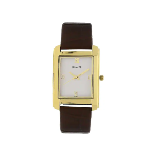 White Dial Brown Leather Strap Watch NK7953YL01