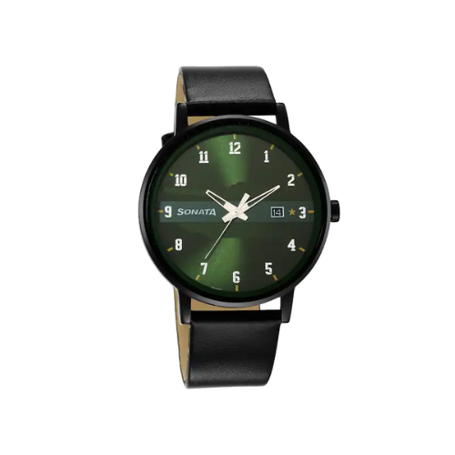 Force Green Dial Black Leather Strap Watch NR7131NL05