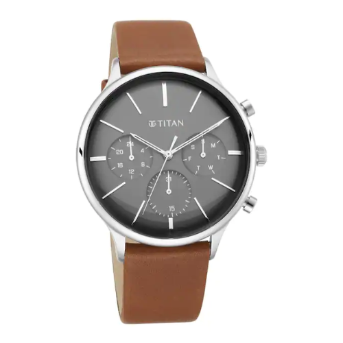 Titan Light Leathers Watch with Blue Dial & Brown Leather Strap NQ90134SL01