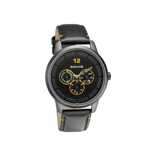 Versatyle Black Dial Leather Strap Watch 7139NL01