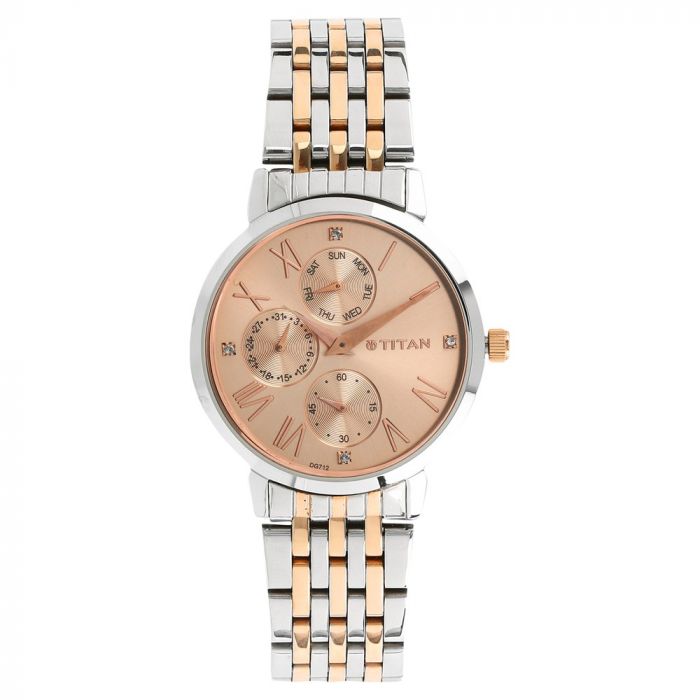 TITAN Workwear Watch with Rose Gold Dial & Stainless Steel Strap 2569KM02(DG712)