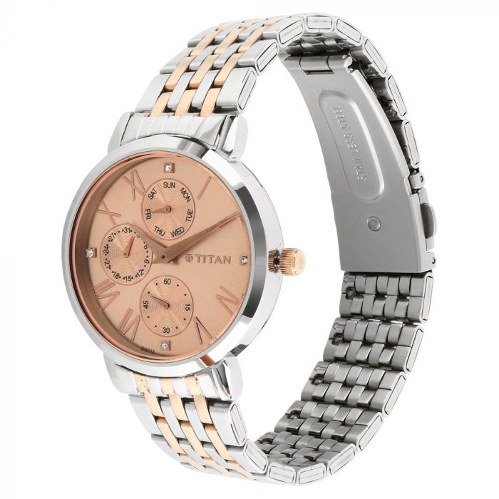 TITAN Workwear Watch with Rose Gold Dial & Stainless Steel Strap 2569KM02(DG712)