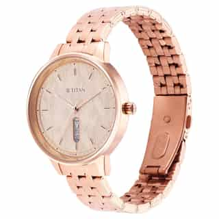 Titan Workwear Rose Gold Dial Red Stainless Steel Strap Watch NP2648WM01