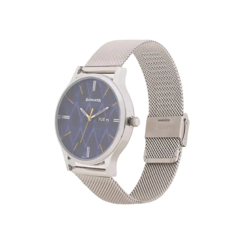 Knot Blue Dial Stainless Steel Strap Watch NR77105SM04