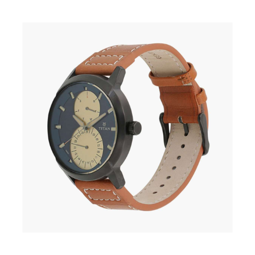 TITAN Blue Dial Brown Leather Strap Watch NN1756NL01